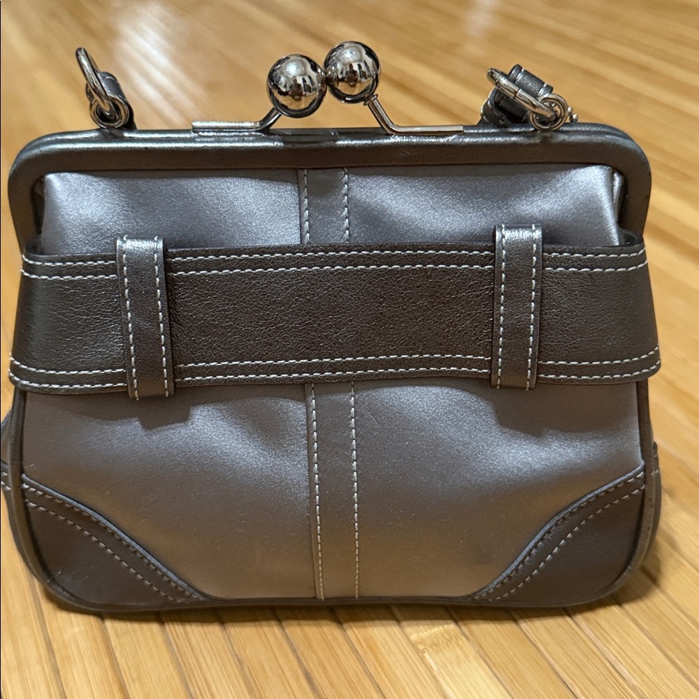 Coach Vintage Parker Silver Satin And Gray Leather Handbag - Picture 4 of 12